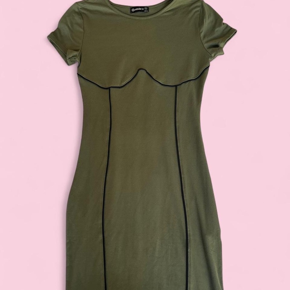 Glamorous Olive Mini Dress with Black Accents